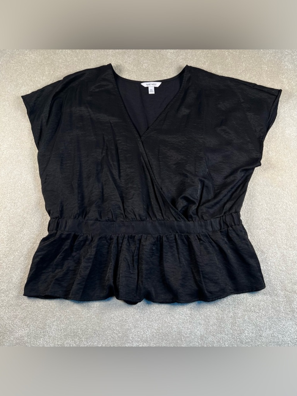 Nine West Shirt Cap/Sleeveless Black V Neck Empire Waist Business Casual‎ XXL